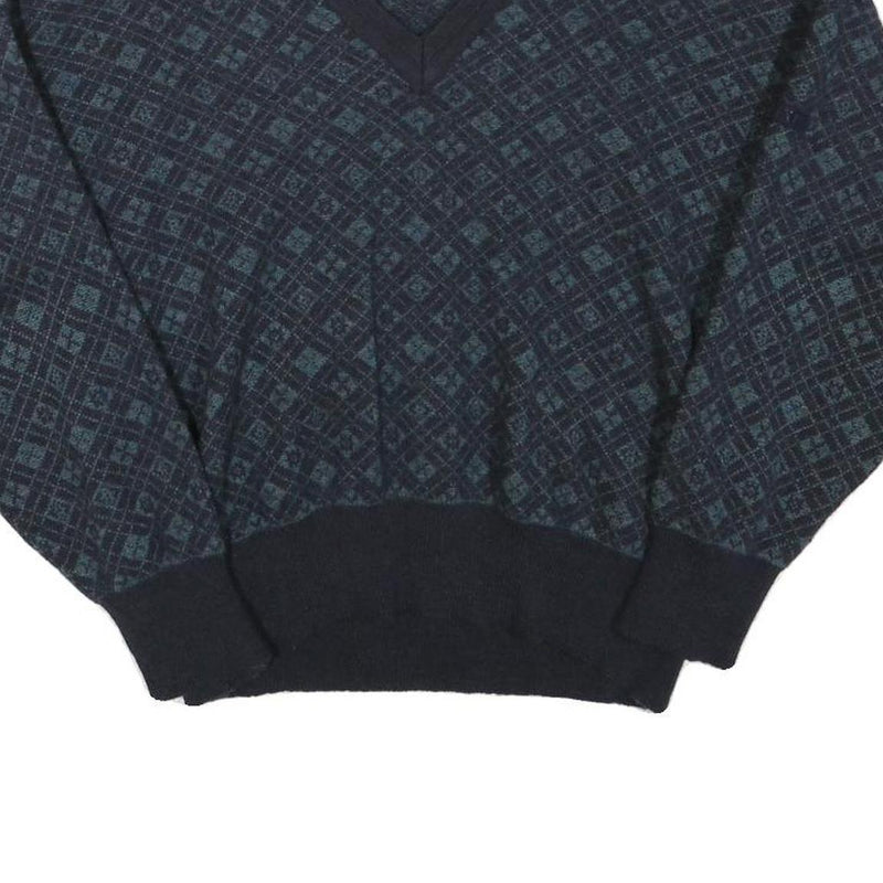 MARZ Womens Blue Patterned V-Neck Wool Jumper XS Knitwear
