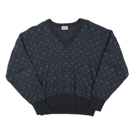 MARZ Womens Blue Patterned V-Neck Wool Jumper XS Knitwear