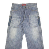 T2X Mens Regular Fit Blue Denim Straight Cotton Blend Jeans W32 L28 Zipped Cargo