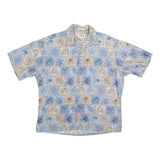 CAMPIA Mens Blue & Beige Pattern Cotton Shirt XL Casual Summer Short Sleeve