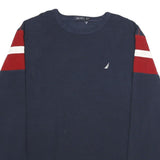 NAUTICA Mens Navy & Red Plain Crew Neck Basic Knit Jumper 2XL Cotton Casual