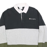 CHAMPION REVERSE WEAVE Mens Black & Grey & Green Long Sleeve Colourblock Polo