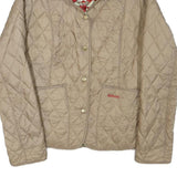 BARBOUR Womens Beige Quilted Jacket S Polyester Blend Button Front Floral Lining