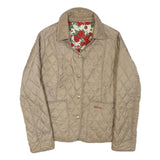 BARBOUR Womens Beige Quilted Jacket S Polyester Blend Button Front Floral Lining