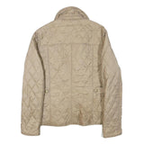 BARBOUR Womens Beige Quilted Jacket S Polyester Blend Button Front Floral Lining
