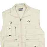 EASTERN COTTAGE Mens Cream Cotton Blend Utility Vest M Jacket Plain Zip Pockets