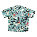 HAWAII Mens Black Floral & Green Leaves Hawaiian Shirt XL Tropical Print