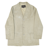 Womens Beige Coach Suede Leather Jacket L Button Closure Plain Classic Style