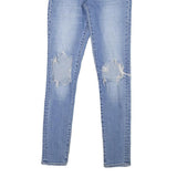 LEVI'S 721 Womens Slim Blue Denim Light W28 W25 Zip Slim Fit Ripped Knee Jeans