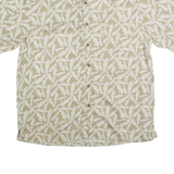 ISLAND REPUBLIC Mens Beige & White Silk Shirt L Printed Button Down Casual