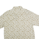ISLAND REPUBLIC Mens Beige & White Silk Shirt L Printed Button Down Casual
