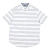 NAUTICA Mens White & Grey Stripe Cotton Blend Short Sleeve Shirt M Classic Fit