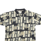 BAMBOO CAY Mens Black & Beige Graphic Short Sleeve Polo Shirt L Cotton Blend