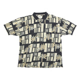 BAMBOO CAY Mens Black & Beige Graphic Short Sleeve Polo Shirt L Cotton Blend