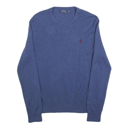 POLO RALPH LAUREN Mens Blue Jumper Plain Crew Neck Basic Knit S Wool Classic