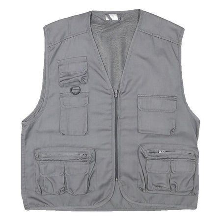 CHALET Mens Grey Utility Jacket L Polyester Blend Plain Zip Pockets Vest Style