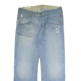 KENVELO Mens Jeans Blue Regular Straight Denim Light W36 L32 Distressed Pockets