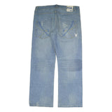 KENVELO Mens Jeans Blue Regular Straight Denim Light W36 L32 Distressed Pockets