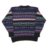 BRASS PLUM Mens Black Patterned Wool Jumper Crew Neck Chunky Knit M Winter