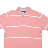 TOMMY HILFIGER Mens Pink & White Stripe Short Sleeve Polo Shirt L Classic