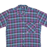 Mens Blue & Purple Check Cotton Shirt M Short Sleeve Button Pocket Casual