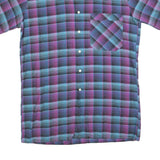 Mens Blue & Purple Check Cotton Shirt M Short Sleeve Button Pocket Casual