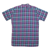 Mens Blue & Purple Check Cotton Shirt M Short Sleeve Button Pocket Casual