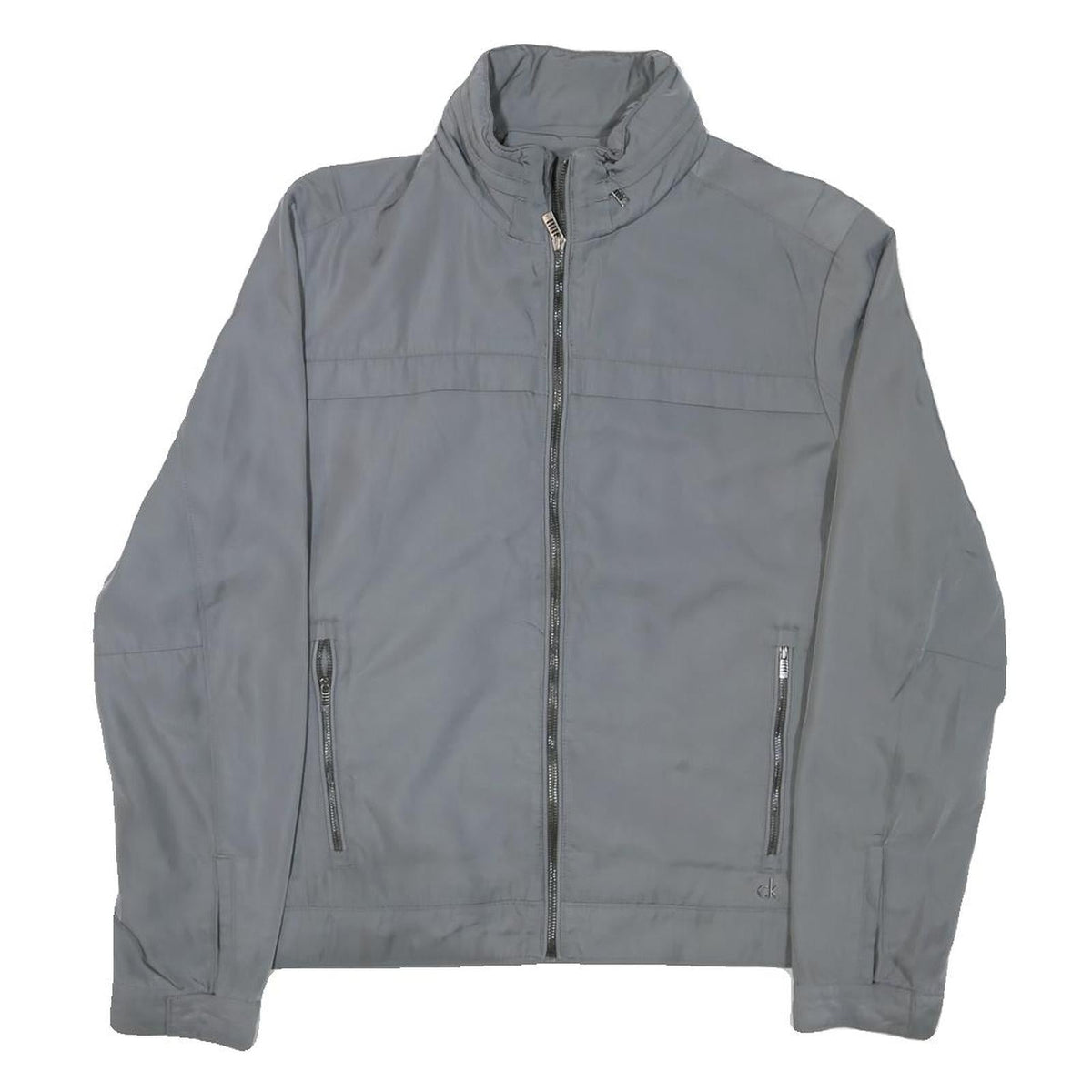 CALVIN KLEIN Mens Grey Nylon Jacket S Plain Zip Casual Lightweight 