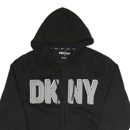DKNY Mens Black Zip Up Hoodie S Printed Logo Cotton Blend Casual Sweatshirt
