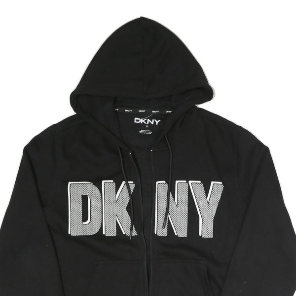 DKNY Mens Black Zip Up Hoodie S Printed Logo Cotton Blend Casual Sweatshirt