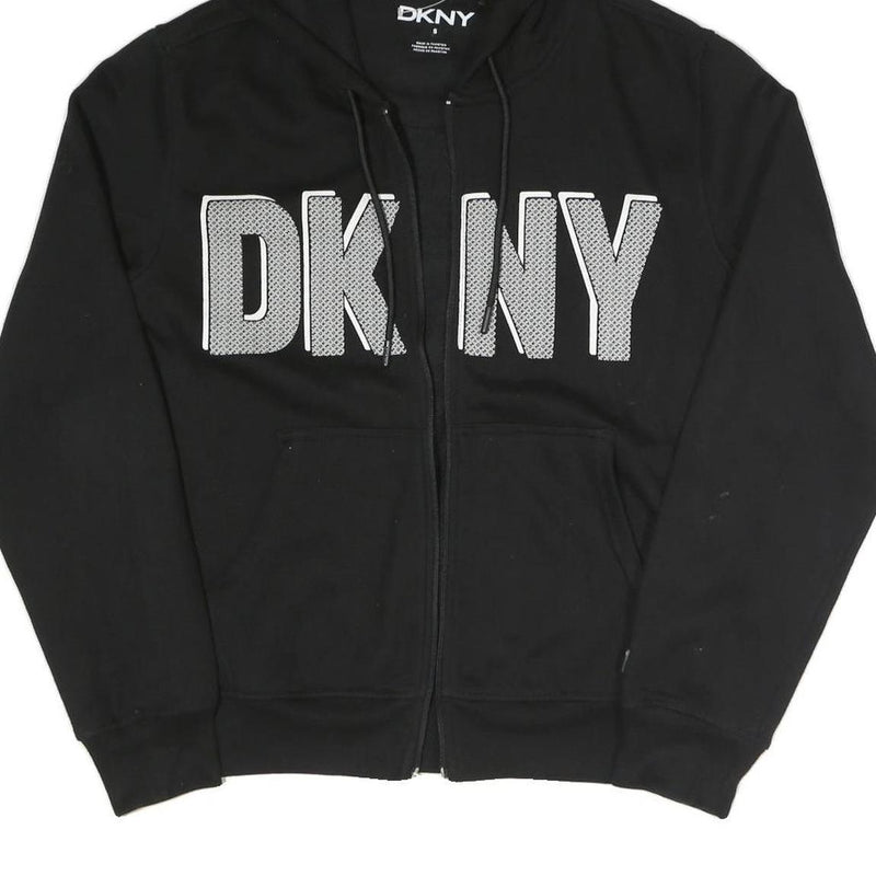 DKNY Mens Black Zip Up Hoodie S Printed Logo Cotton Blend Casual Sweatshirt