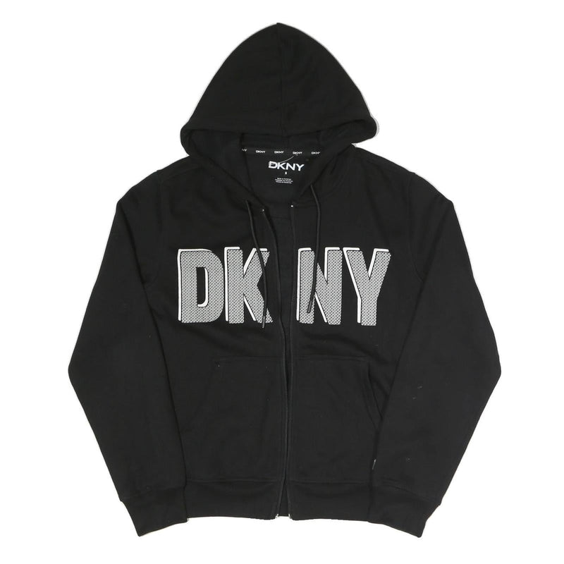 DKNY Mens Black Zip Up Hoodie S Printed Logo Cotton Blend Casual Sweatshirt