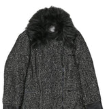 FIORELLI RUBINO Womens Black & Grey Tweed Wool Blend Jacket M Zip Faux Fur