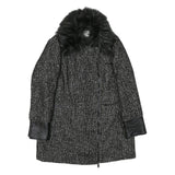 FIORELLI RUBINO Womens Black & Grey Tweed Wool Blend Jacket M Zip Faux Fur