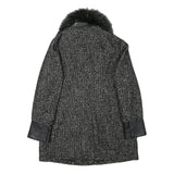 FIORELLI RUBINO Womens Black & Grey Tweed Wool Blend Jacket M Zip Faux Fur