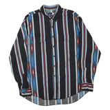 WRANGLER Mens Black & Blue Cotton Blend Striped Button Shirt XL Casual Western