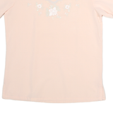 Womens Pink Embroidered Plain Cotton Short Sleeve Round Neck Top M
