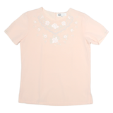 Womens Pink Embroidered Plain Cotton Short Sleeve Round Neck Top M