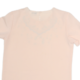 Womens Pink Embroidered Plain Cotton Short Sleeve Round Neck Top M