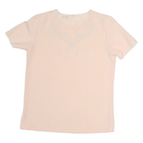 Womens Pink Embroidered Plain Cotton Short Sleeve Round Neck Top M