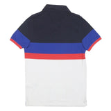TOMMY HILFIGER Mens Blue Red & White Polo Shirt Short Sleeve M Cotton Blend