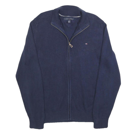 TOMMY HILFIGER Mens Blue Plain Full Zip Crew Neck Basic Knit M Cotton Jumper
