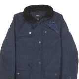 DKNY Womens Navy Blue Flight Jacket M Polyester Blend Zip Zip Pockets Warm Coat