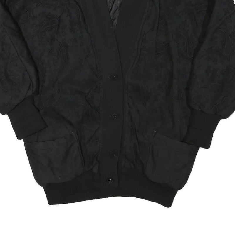 Womens Black Button Jacket L Polyester Blend Paisley Pattern Stylish Comfortable