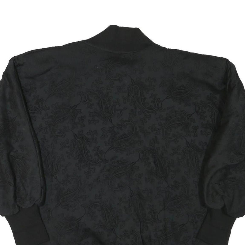 Womens Black Button Jacket L Polyester Blend Paisley Pattern Stylish Comfortable