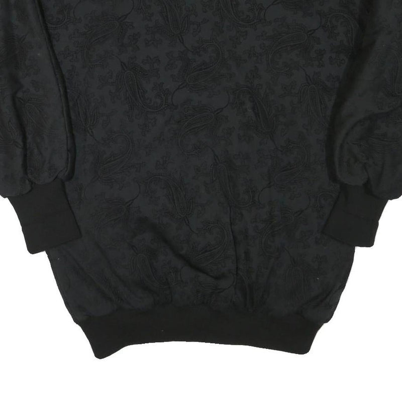 Womens Black Button Jacket L Polyester Blend Paisley Pattern Stylish Comfortable