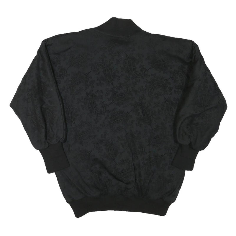 Womens Black Button Jacket L Polyester Blend Paisley Pattern Stylish Comfortable