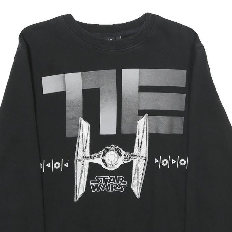STAR WARS Mens Black Sweatshirt S Crew Neck Starfighter Graphic Cotton Pullover
