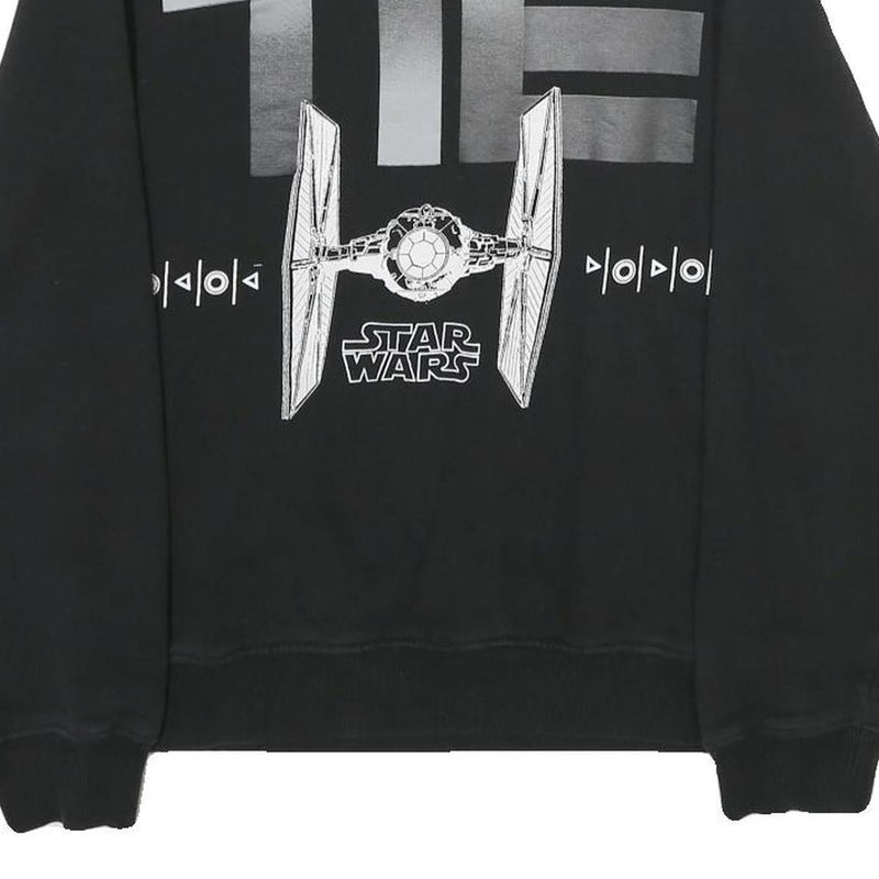 STAR WARS Mens Black Sweatshirt S Crew Neck Starfighter Graphic Cotton Pullover