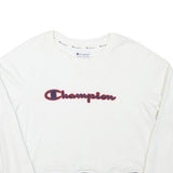 CHAMPION Womens White Crew Neck M Cotton Blend Sweatshirt Raglan Sleeve